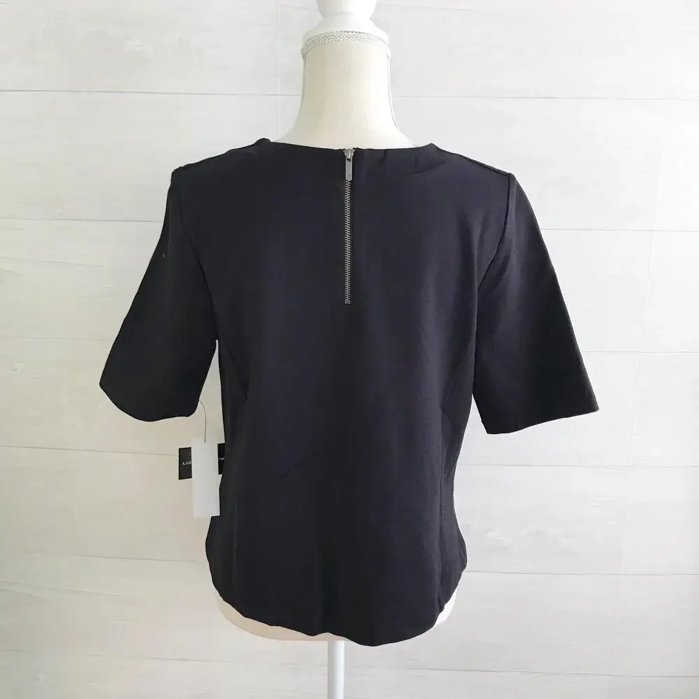NWT Liz Claiborne Career - Black square cut top faux suede front, M - Picture 4 of 6